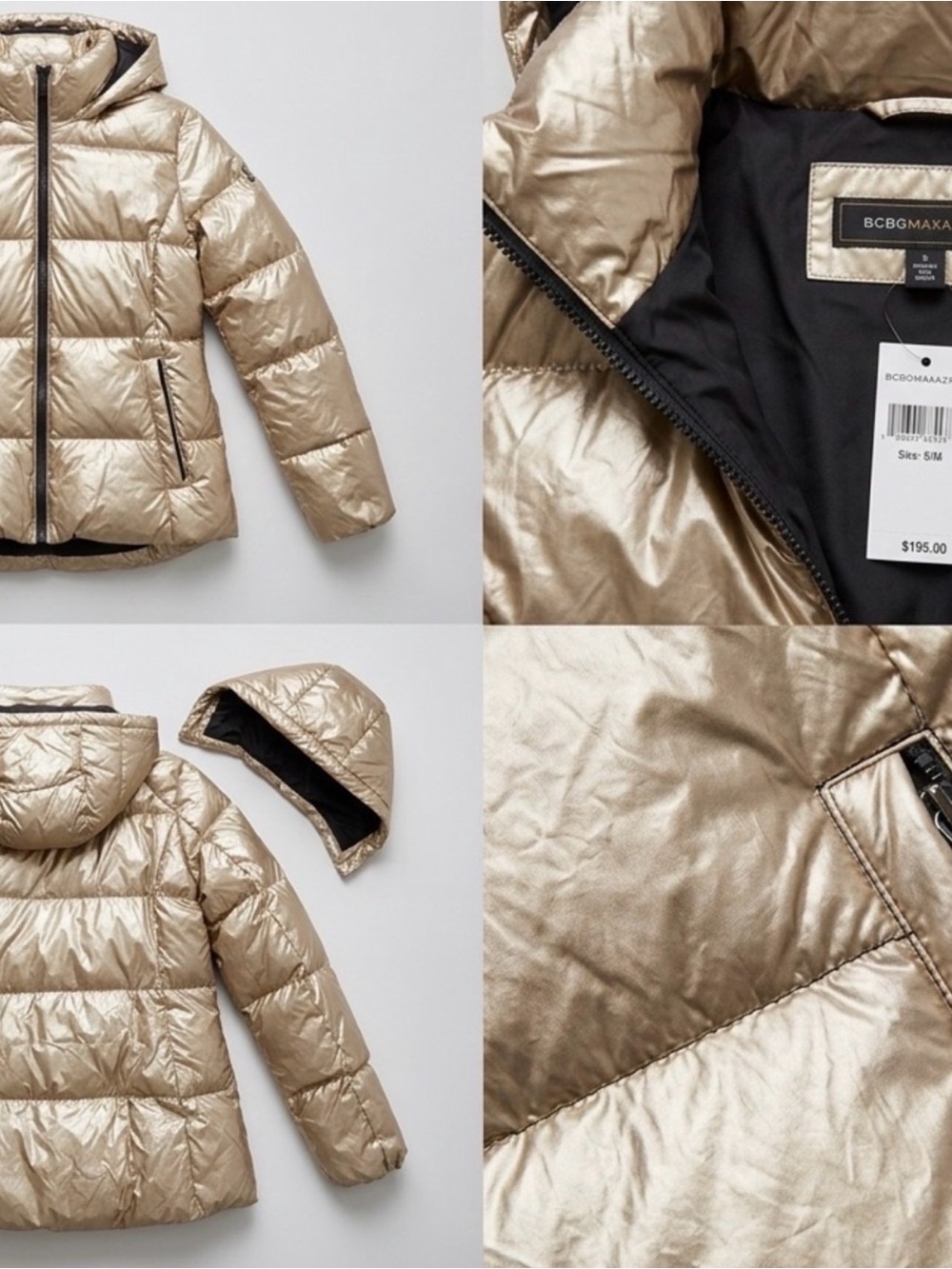 BCBGMaxAzria Metallic Gold Puffer Jacket with Detachable Hood
